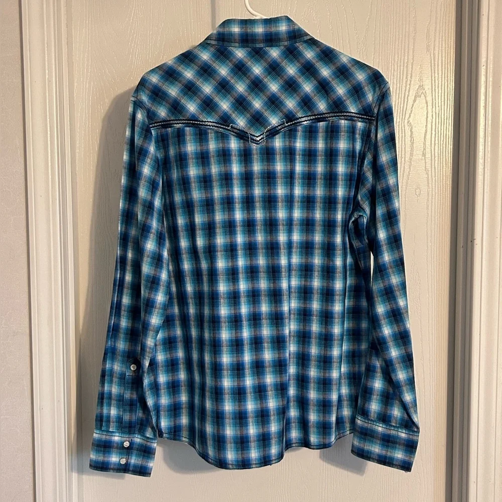 Wrangler Rock 47 | Blue Plaid Men's Shirt | Size Medium - Picture 6 of 6